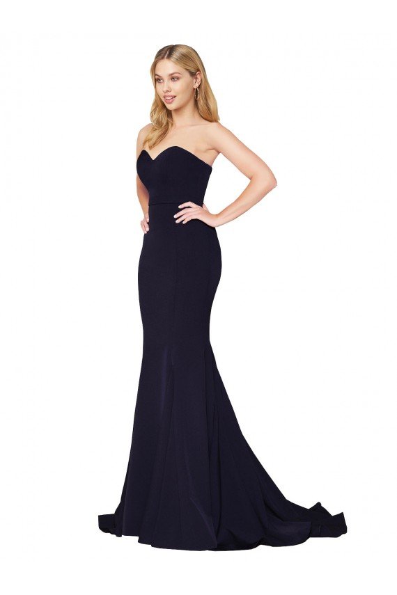 Affordable Sweetheart High Neck Sweep Train Sleeveless Formal Crepe Bridesmaid Dress / Prom Dress UK