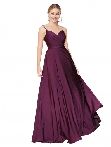 Affordable High Neck Spaghetti Straps Long V-Back Formal Crepe Bridesmaid Dress / Prom Dress UK