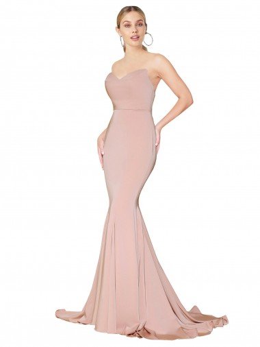 Affordable Sweep Train Sweetheart Long Mermaid Formal Crepe Bridesmaid Dress / Prom Dress Low Back UK