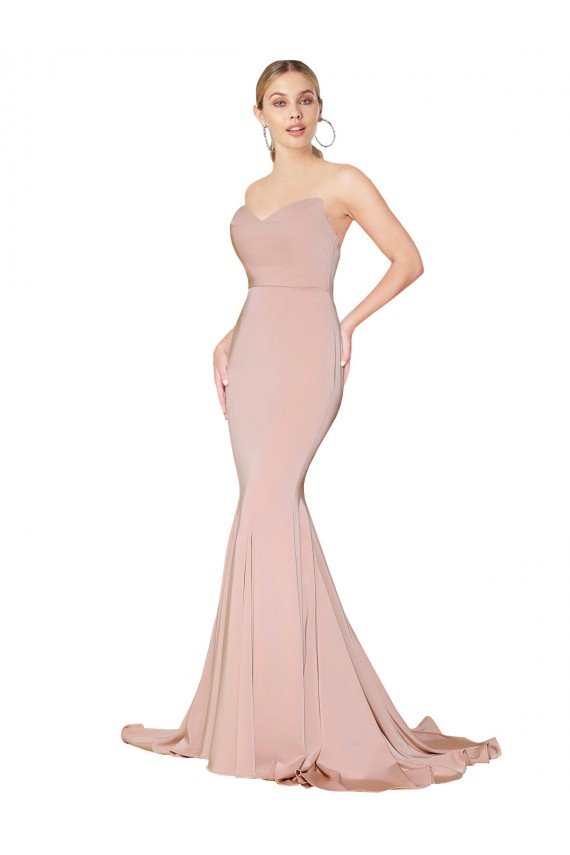 Affordable Sweep Train Sweetheart Long Mermaid Formal Crepe Bridesmaid Dress / Prom Dress Low Back UK