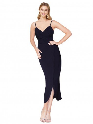 Affordable High Neck Spaghetti Straps Formal Crepe Short Cocktail Wrap Bridesmaid Dress / Prom Dress UK