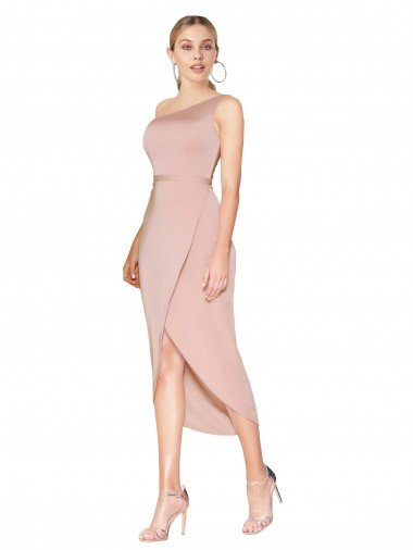 Affordable Knee Length One Shoulder Formal Crepe Short Wrap Bridesmaid Dress / Prom Dress UK