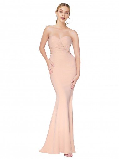 Affordable Sweetheart Shirred Neck Long Floor Length Formal Crepe Bridesmaid Dress / Prom Dress UK