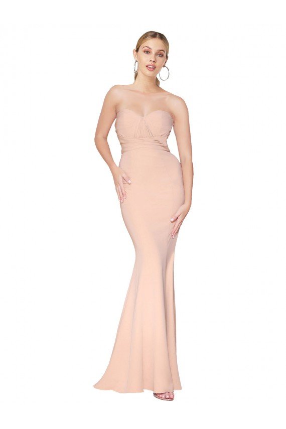 Affordable Sweetheart Shirred Neck Long Floor Length Formal Crepe Bridesmaid Dress / Prom Dress UK