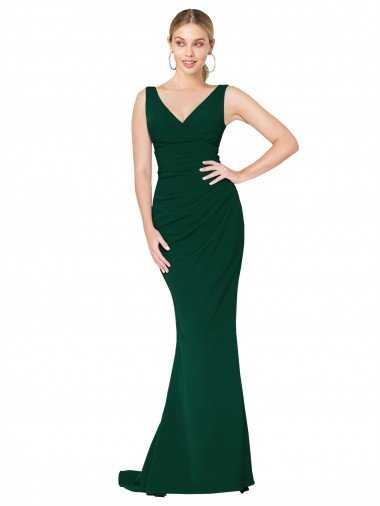 Affordable V-Neck Floor Length Long Formal Crepe Mermaid Bridesmaid Dress / Prom Dress UK