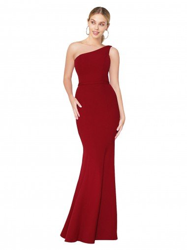 Affordable One Shoulder Long High Neck Sleeveless Mermaid Formal Crepe Bridesmaid Dress / Prom Dress UK