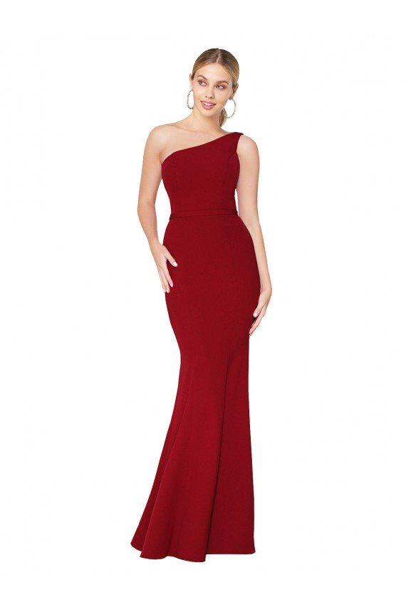 Affordable One Shoulder Long High Neck Sleeveless Mermaid Formal Crepe Bridesmaid Dress / Prom Dress UK