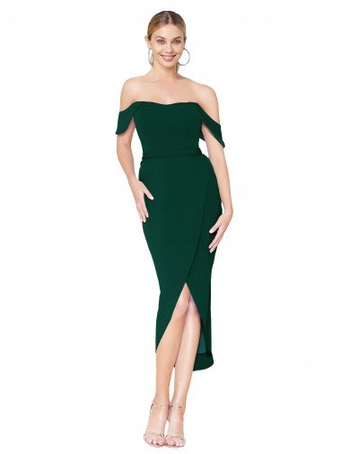 Affordable Off the Shoulder Knee Length Formal Crepe Short Cocktail Wrap Bridesmaid Dress / Prom Dress UK