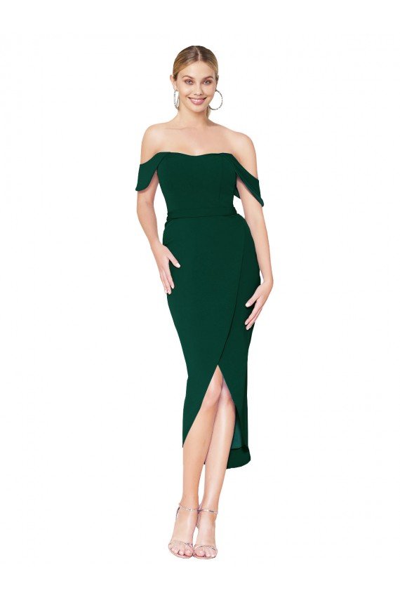 Affordable Off the Shoulder Knee Length Formal Crepe Short Cocktail Wrap Bridesmaid Dress / Prom Dress UK