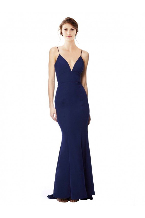 Affordable Deep V-Neck Spaghetti Straps Mermaid Formal Crepe Bridesmaid Dress / Prom Dress UK