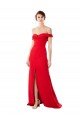 Affordable Off the Shoulder Chapel Train Formal Crepe Bridesmaid Dress / Prom Dress with Thigh-High slit UK