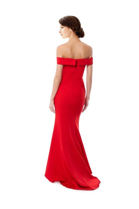 Affordable Off the Shoulder Sweetheart Maxi Formal Crepe Bridesmaid Dress / Prom Dress With Thigh Split and Train UK