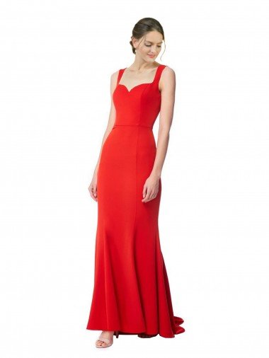 Affordable Long Chapel Train Fishtail Maxi Formal Crepe Bridesmaid Dress / Prom Dress with Sweetheart Neckline UK