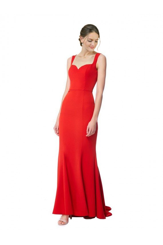 Affordable Long Chapel Train Fishtail Maxi Formal Crepe Bridesmaid Dress / Prom Dress with Sweetheart Neckline UK