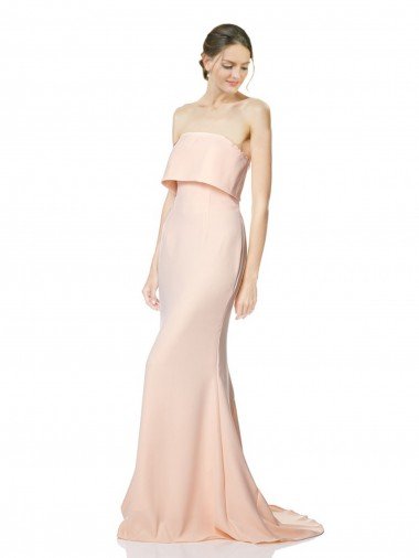 Affordable High Neck Strapless Long Formal Crepe Maxi Bridesmaid Dress / Prom Dress with Overlay UK