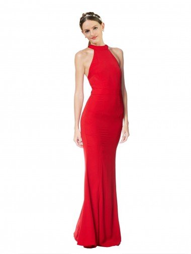 Affordable Halter Neck Keyhole Back Sleeveless Formal Crepe Maxi Bridesmaid Dress / Prom Dress UK