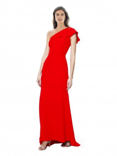 Affordable High Neck Ruffle Frill One Shoulder Maxi Formal Crepe Bridesmaid Dress / Prom Dress UK