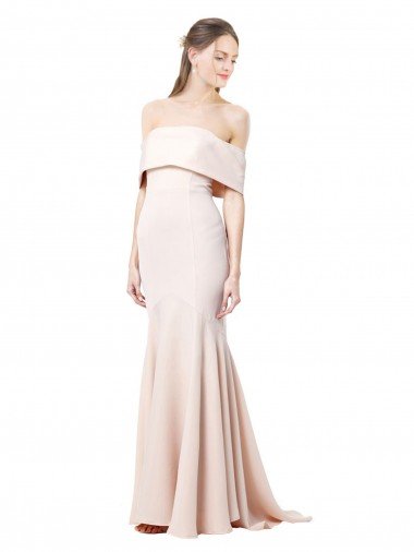 Affordable Mermaid Bardot Maxi Formal Crepe Bridesmiad Dress with Fishtail Train UK