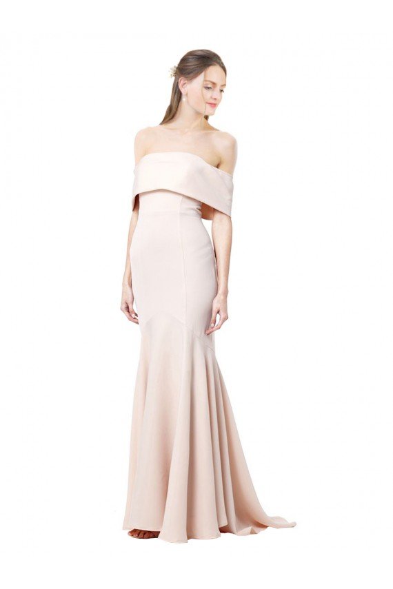 Affordable Mermaid Bardot Maxi Formal Crepe Bridesmiad Dress with Fishtail Train UK