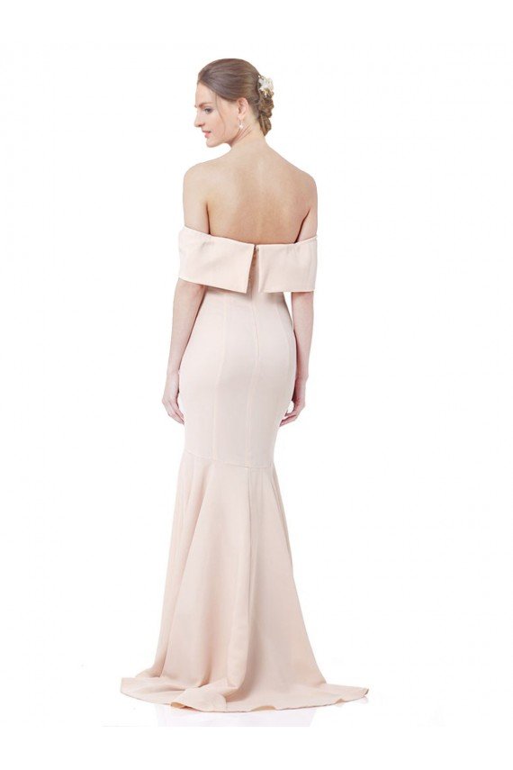 Affordable Mermaid Bardot Maxi Formal Crepe Bridesmiad Dress with Fishtail Train UK