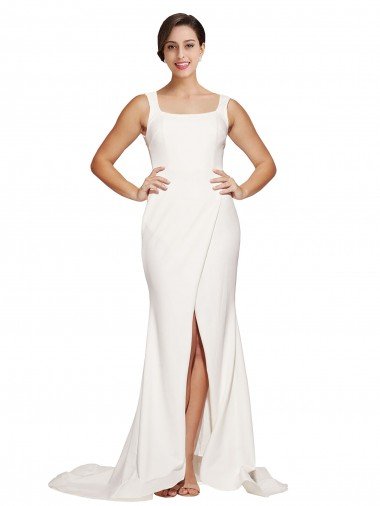 Affordable Square Neck Long Sheath Sweep Train Crepe Bridesmaid Dress / Prom Dress  UK