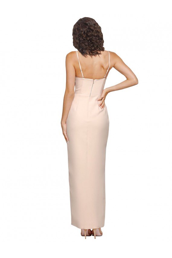 Affordable Long Full Length Ruffles Strapless Low Back Crepe Bridesmaid Dress / Prom Dress with Straps UK