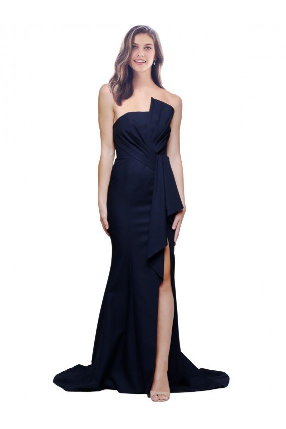 Affordable Long Strapless Sweep Train Low Back Crepe Bridesmaid Dress / Prom Dress UK