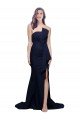 Affordable Long Strapless Sweep Train Low Back Crepe Bridesmaid Dress / Prom Dress UK