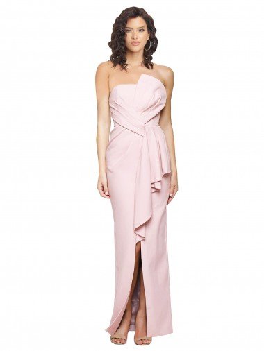 Affordable Strapless Long Full Length Ruffles Low Back Formal Crepe Bridesmaid Dress / Prom Dress UK