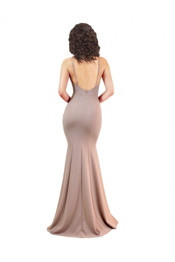 Affordable Fishtail Shape V-Neck Formal Crepe Bridesmaid Dress / Prom Dress with Slit UK