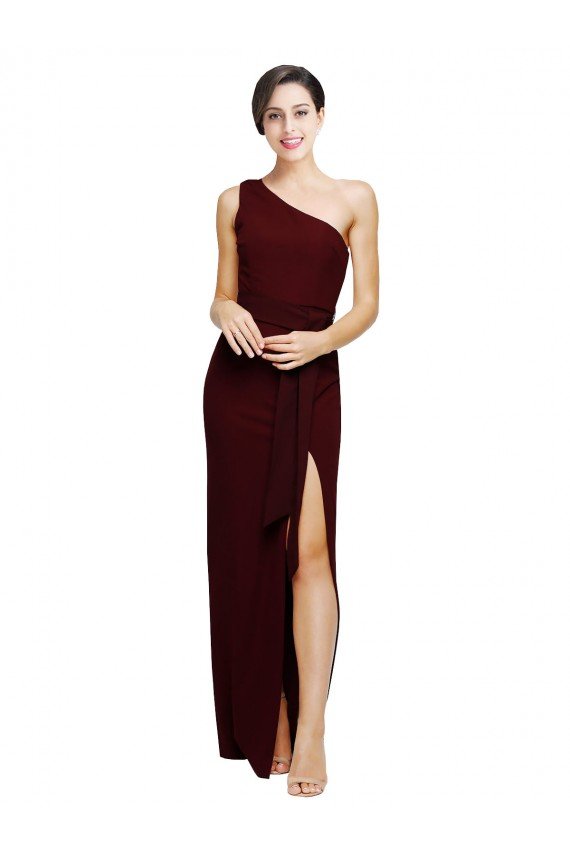 Affordable One Shoulder Sheath Formal Crepe Bridesmaid Dress / Prom Dress with High Side Split UK