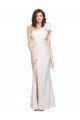 Affordable One Shoulder Long Full Length Formal Crepe Bridesmaid Dress / Prom Dress with Ruffles and Side Split UK