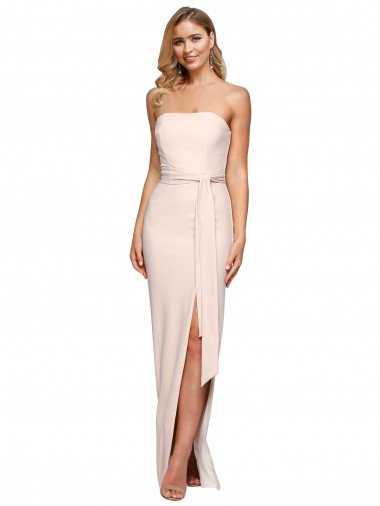 Affordable Full Length Low Back Strapless Formal Crepe Bridesmaid Dress / Prom Dress with Thigh High Side Split UK