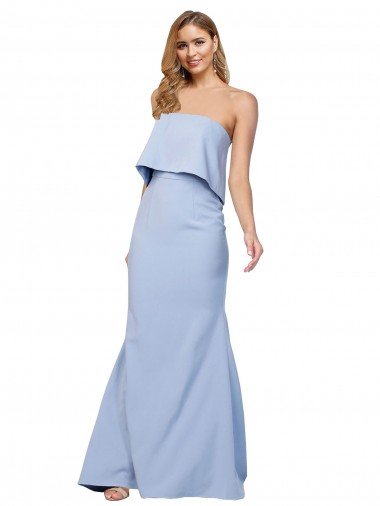 Affordable Strapless Full Length Formal Crepe Bridesmaid Dress / Prom Dress with Bodice Overlay UK