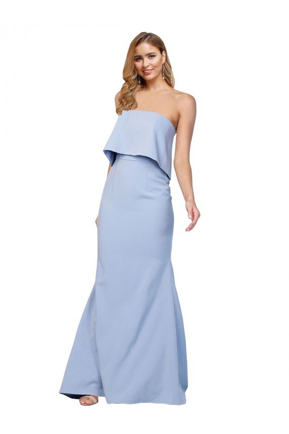 Affordable Strapless Full Length Formal Crepe Bridesmaid Dress / Prom Dress with Bodice Overlay UK