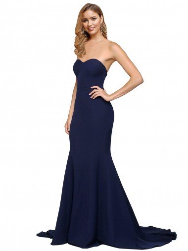 Affordable Fit and Flare Sweetheart Long Formal Crepe Bridesmaid Dress / Prom Dress with Sweep Train UK