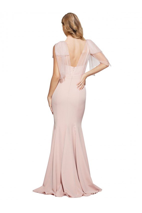 Affordable Double Bow Full Length Sweetheart Formal Crepe Bridesmaid Dress / Prom Dress with Tulle Overlay UK