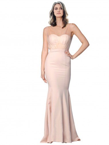 Affordable Full Length Sweetheart Formal Crepe Bridesmaid Dress / Prom Dress with Tulle Overlay UK