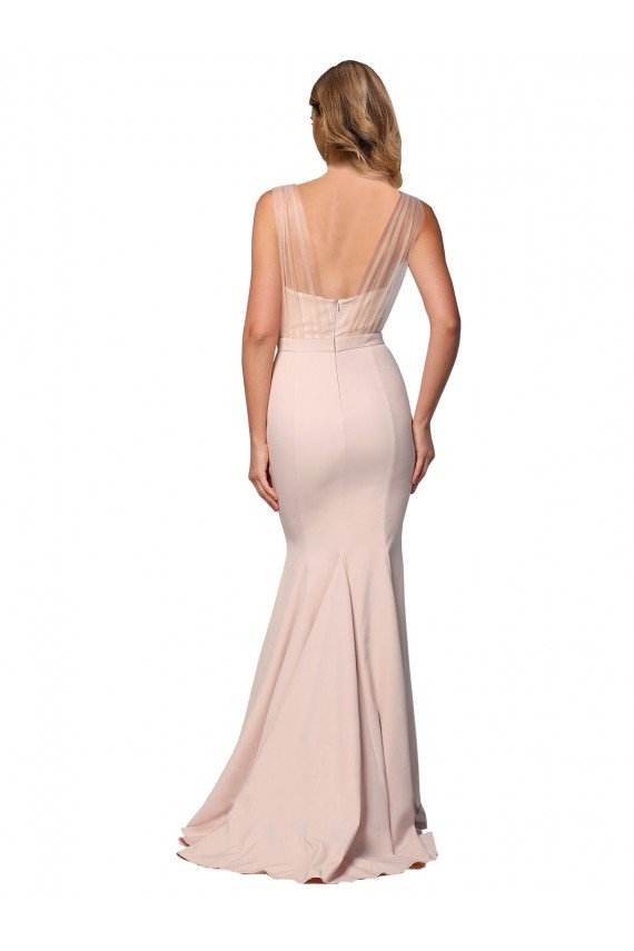 Affordable Full Length Sweetheart Formal Crepe Bridesmaid Dress / Prom Dress with Tulle Overlay UK