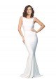 Affordable High Neck Low V-Back Long Formal Crepe Bridesmaid Dress / Prom Dress UK