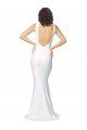 Affordable High Neck Low V-Back Long Formal Crepe Bridesmaid Dress / Prom Dress UK