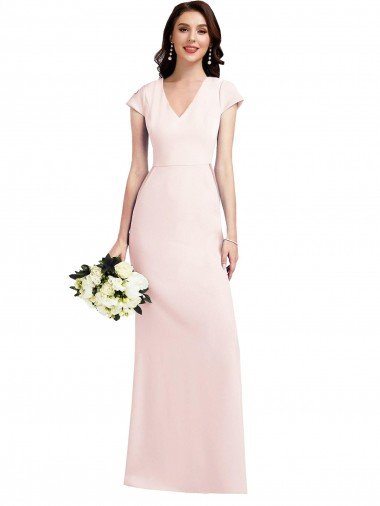 Affordable Cap Sleeve A-Line Formal Crepe Bridesmaid Dress / Prom Dress with Pockets UK