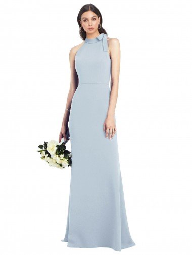 Affordable Halter Bow Neck Open Back Soft Full Length Trumpet Bridesmaid Dress / Prom Dress UK