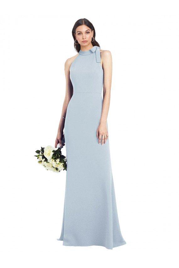 Affordable Halter Bow Neck Open Back Soft Full Length Trumpet Bridesmaid Dress / Prom Dress UK