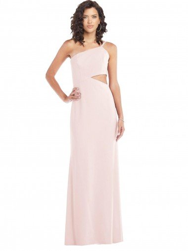 Affordable Flirty One Shoulder Midriff Cutout Maxi Formal Crepe Bridesmaid Dress / Prom Dress UK