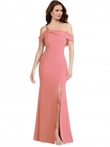 Affordable One Shoulder Draped Cuff Maxi Bridesmaid Dress / Prom Dress with Front Slit UK