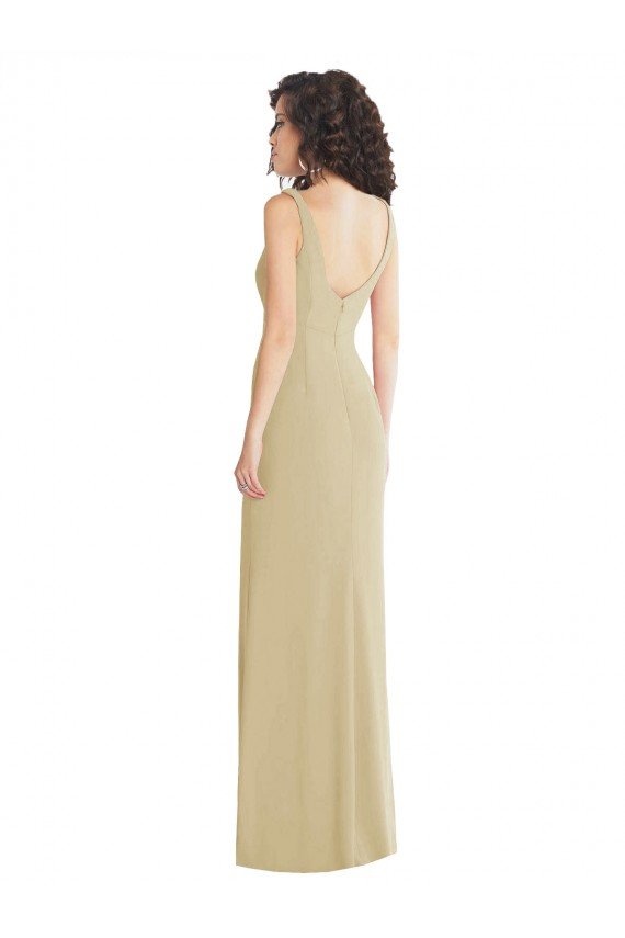 Affordable Wide Strap Slash Cutout Empire Formal Crepe Bridesmaid Dress / Prom Dress with Front Slit UK