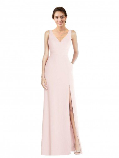 Affordable Square Neck Low Back A-Line Bridesmaid Dress / Prom Dress with Front Slit and Pockets UK