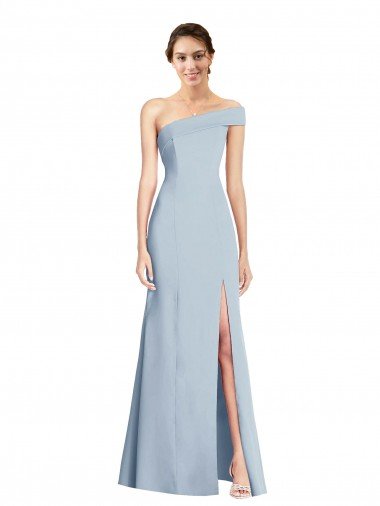 Affordable Asymmetrical Off the Shoulder Cuff Trumpet Formal Crepe Bridesmaid Dress / Prom Dress With Front Slit UK