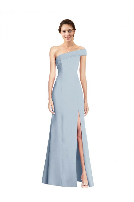 Affordable Asymmetrical Off the Shoulder Cuff Trumpet Formal Crepe Bridesmaid Dress / Prom Dress With Front Slit UK